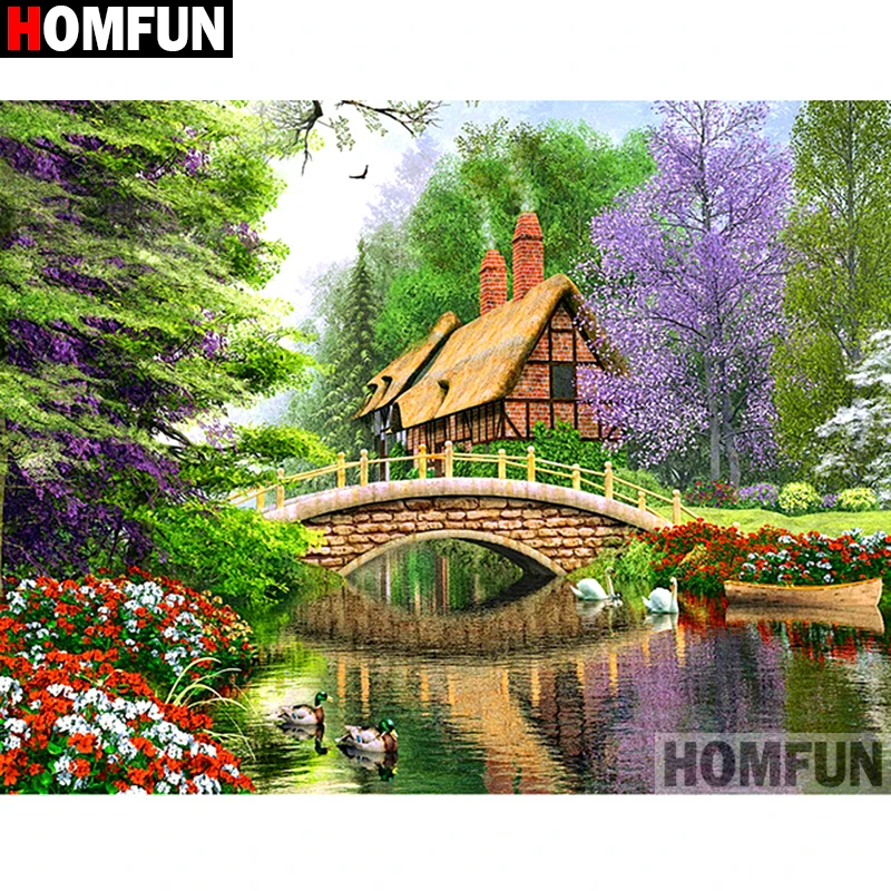 HOMFUN 3D алмазов картина &quotЦветок мост&quot Сделай Сам Полный Стразы сверла Вышивка