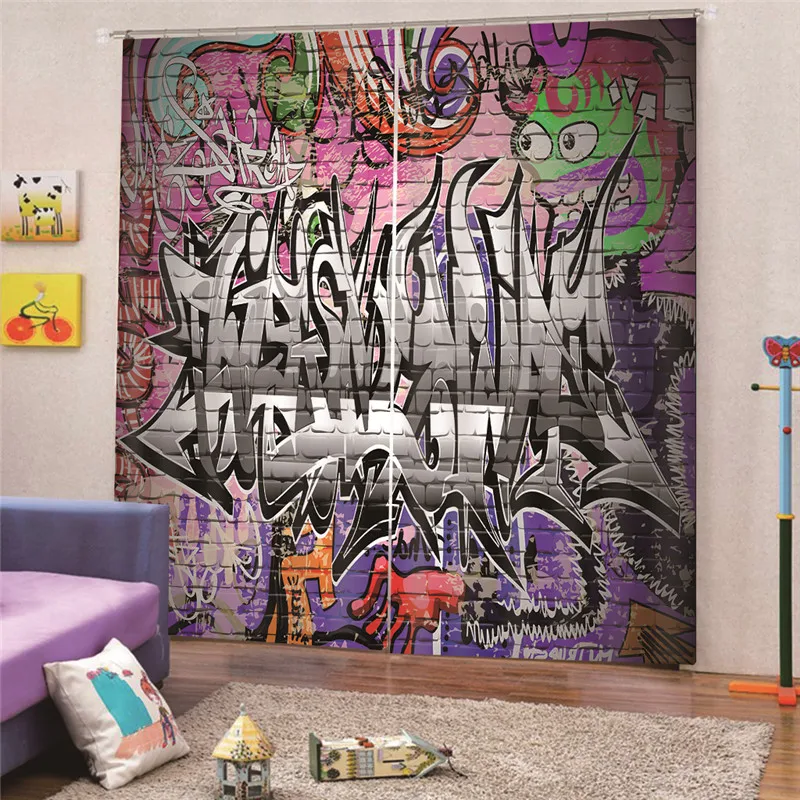 Dropship Graffiti Art Tulle Window Curtains For Living Room Kitchen Bedroom Modern Cortinas Para La Sala Fabric Blinds Drapes Curtains Aliexpress