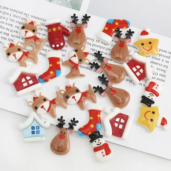 

20Pcs Resin Christmas Snowman elk sock Crafts Flatback Cabochon Scrapbooking Decorations Fit Hair Clips Embellishments Beads Diy
