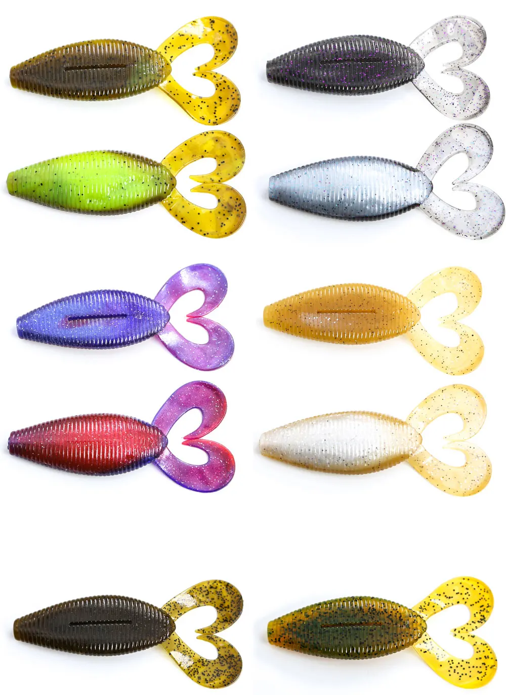 B&U Spiron Twin 100mm Curved Tail Fishing Lures Soft BaitsArtificial Wobblers Craws Silicone Shad Worm Bass leurre souple