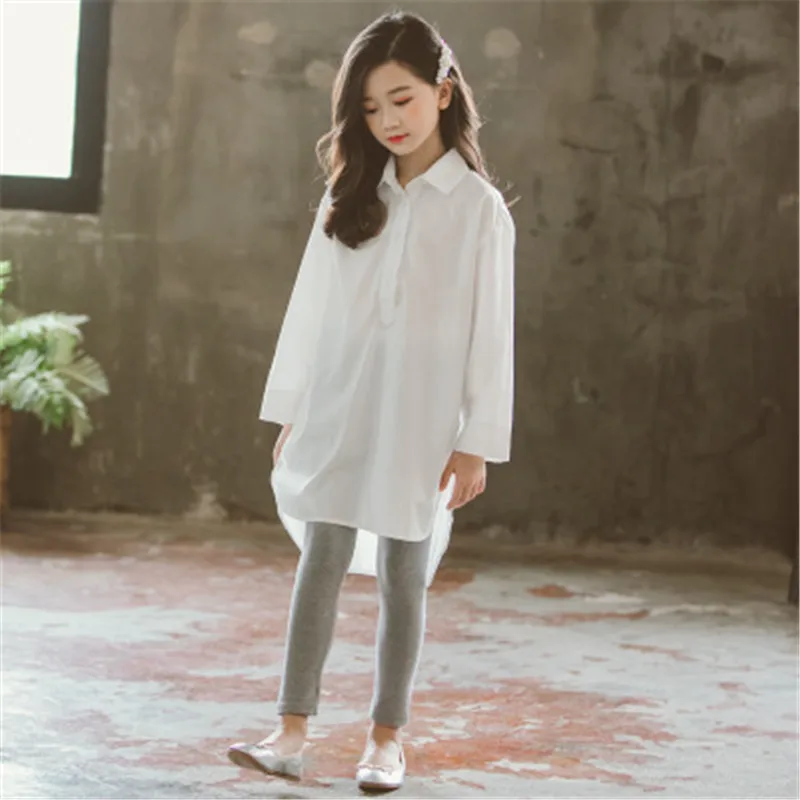 2019 г. Подростковое платье рубашки для девочек-подростков школьная Длинная блузка