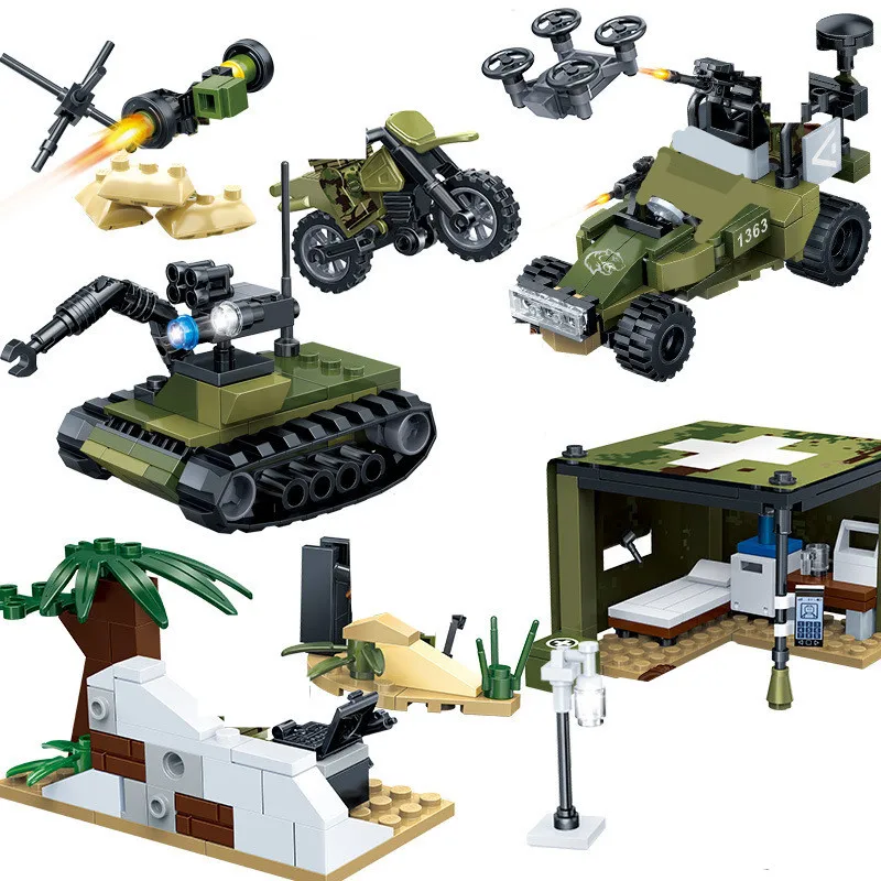 

Military Series Armored Car Helicopter SWAT Tank Army Vehicle Weapons Truck Compatible Building Block Toys For Children