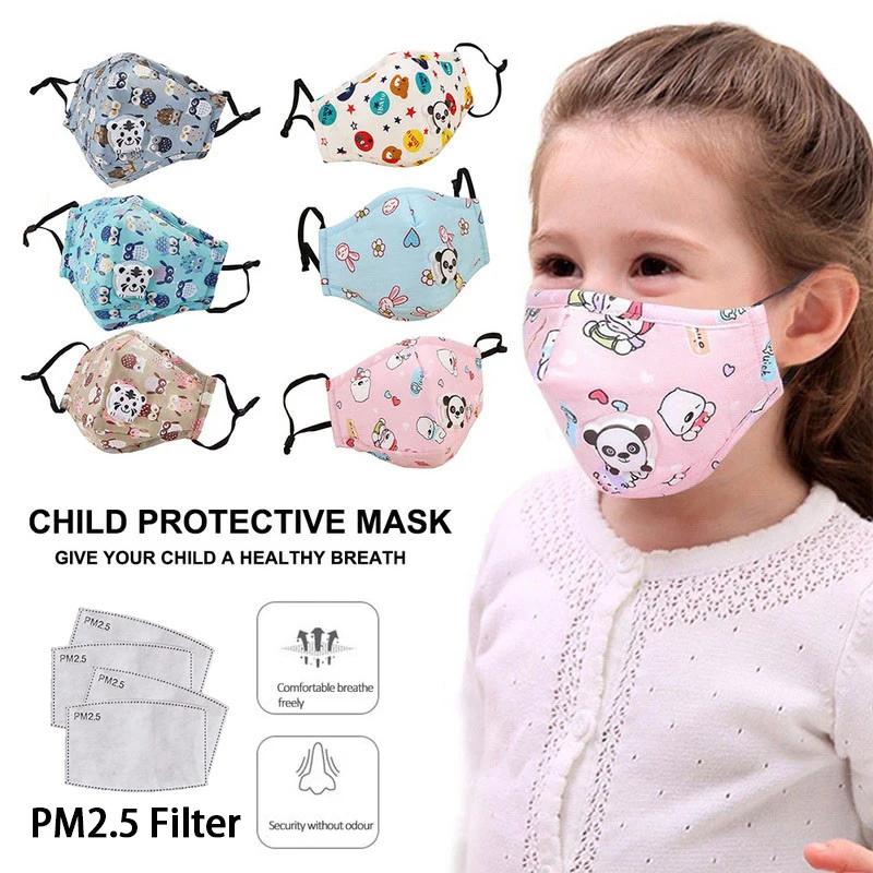 

Reusable Children Mask With 4 Filters Kids Mouth Mask Anti-Fog Haze Dust PM 2.5 5 Layers Face Mask Breathable Valves Kids Mask