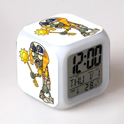 Новые мультипликационные Растения против Зомби relogio цифровые de led 7 цветов мигающие меняющие будильник спальня ночные световые часы детские игрушки - Цвет: see chart