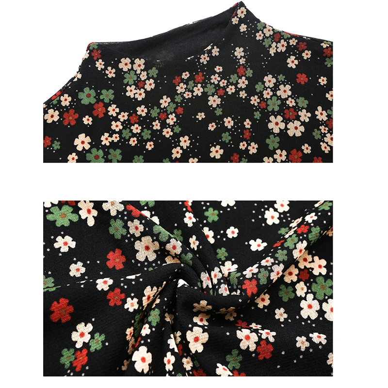 Осенняя одежда, Новая модная женская блузка с длинным рукавом и принтом, плюс размер, Повседневный пуловер со стоячим воротником, рубашка, женские топы 7467 50