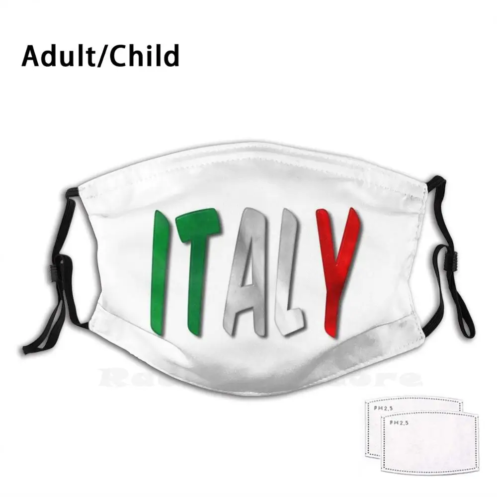 Italy Word With Flag Texture Adult Kids Anti Dust Filter Diy Mask Italian Patriotic Background Ripple | Красота и здоровье