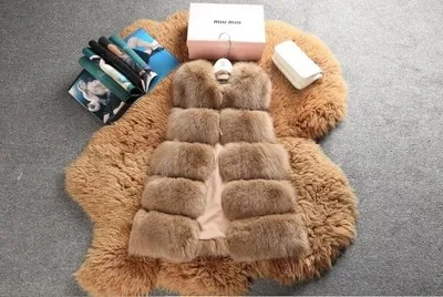 Хаки Меховые женские пальто из искусственного меха плюс размер 3xl 4xl роскошный жилет из искусственного меха лисы женская зимняя верхняя одежда полосатая Большая куртка J185 - Цвет: Хаки