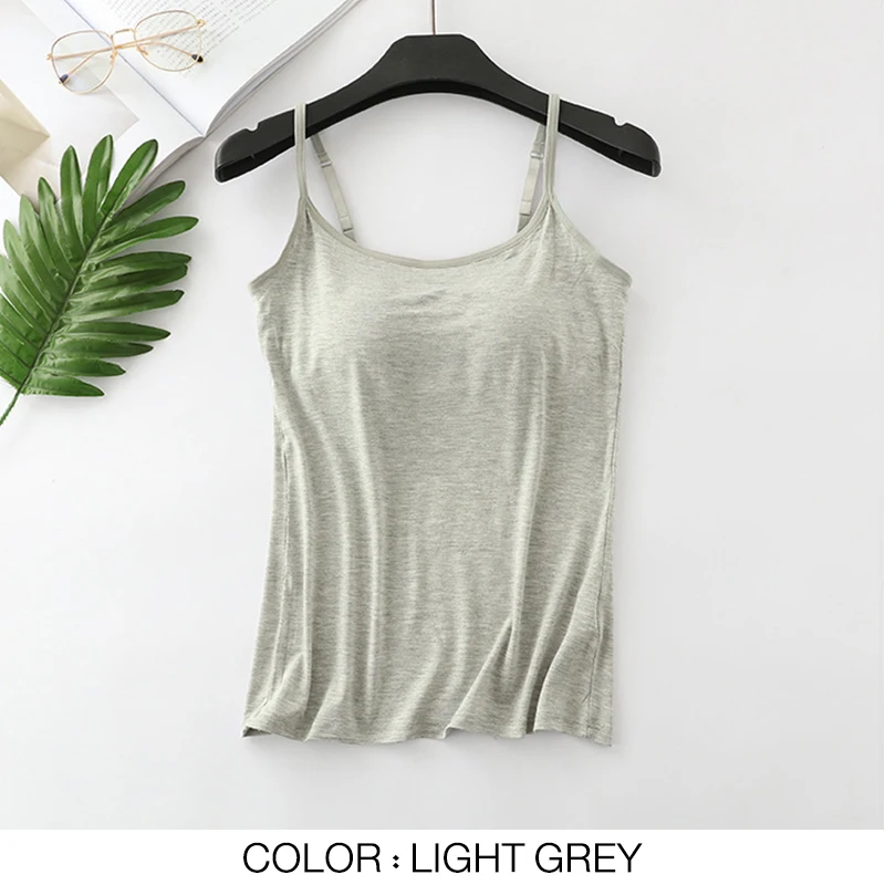 Women Tank-Top Built-in Bra Padded Push-Up Stretchable Modal Tops Camisoles Tube Vest Sleeveless Sexy Casual Korean SA0764
