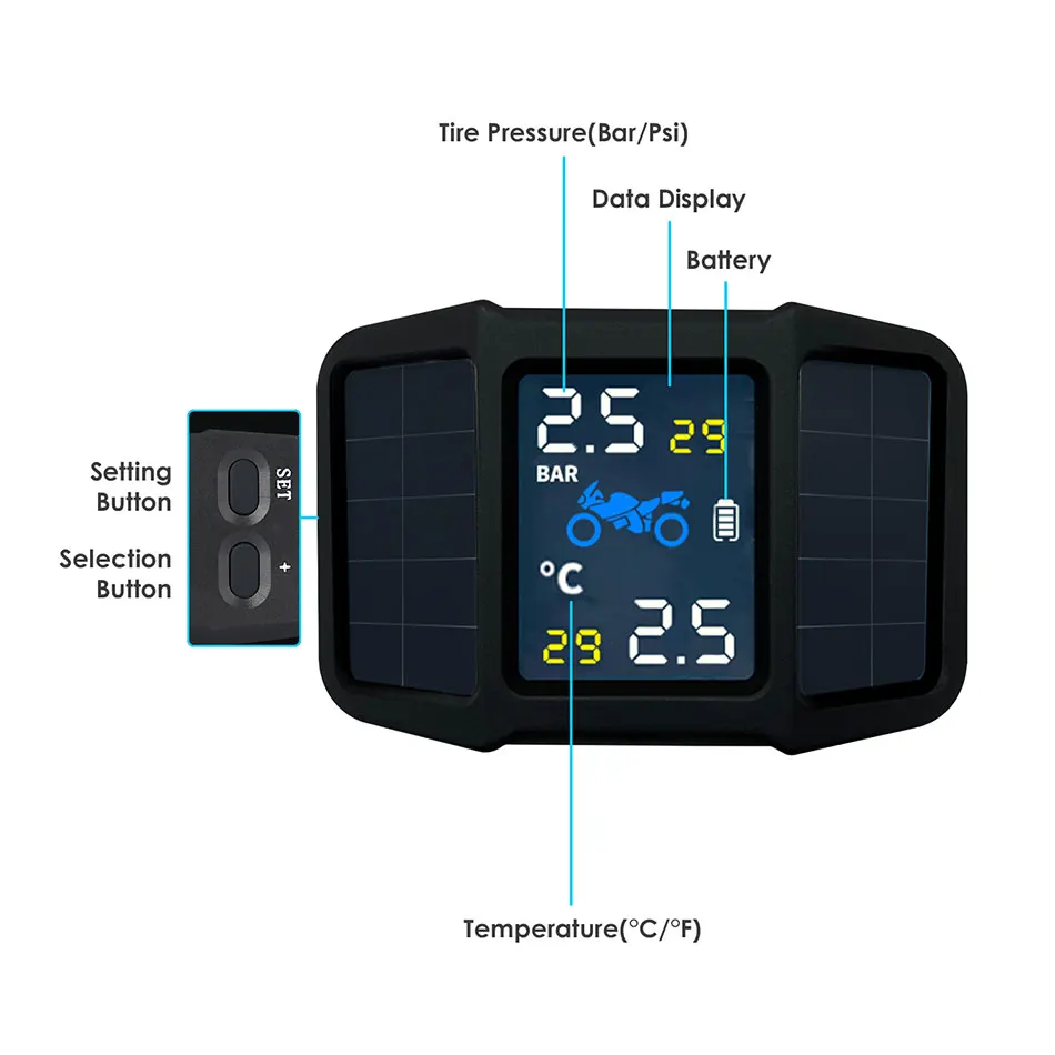 Водонепроницаемый Мотоцикл TPMS USB солнечная зарядка двигатель шины давление