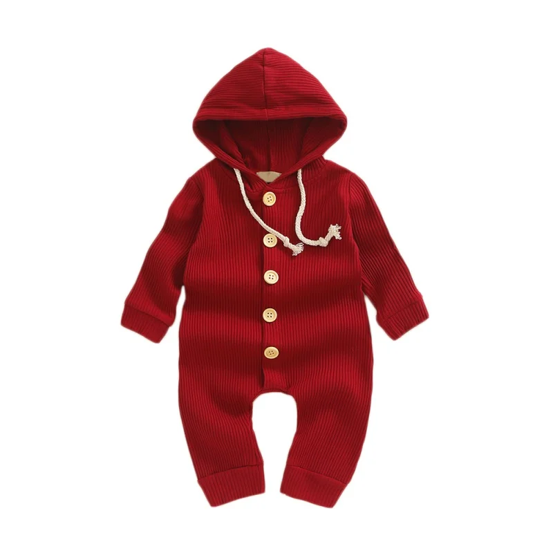 Baby Solid Romper Hooded Clothing Spring Autumn Newborn Knitted Cotton Romper Jumpsuit Baby Girl Boy Ribbed Clothes - Цвет: C