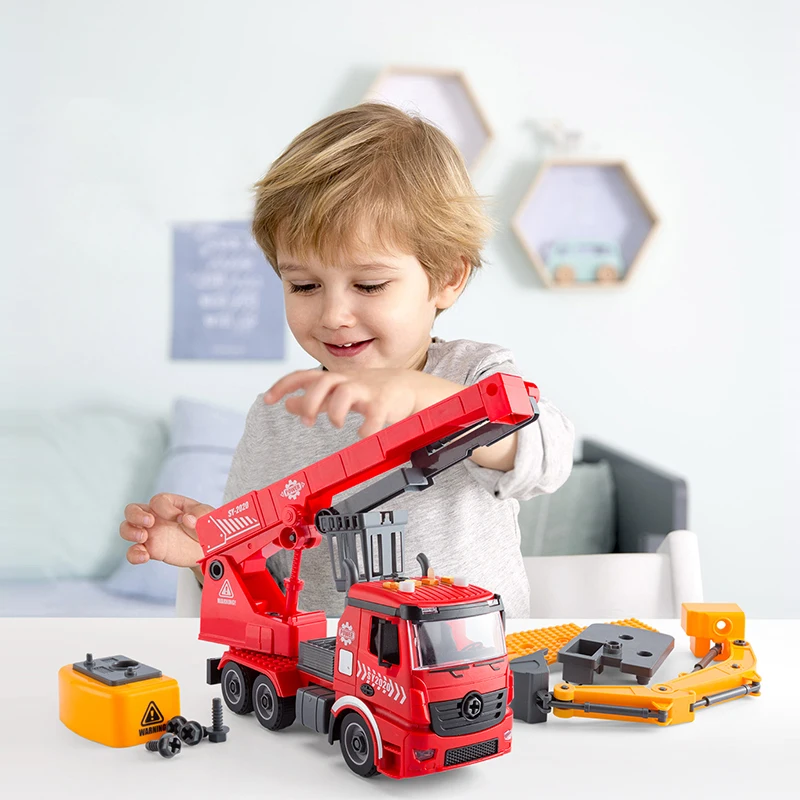 Diy Disassembly Screw Fire Truck Loading Unloading Engineering Truck Excavator Bulldozer Kids Screw Boys Tool Education Toys Car