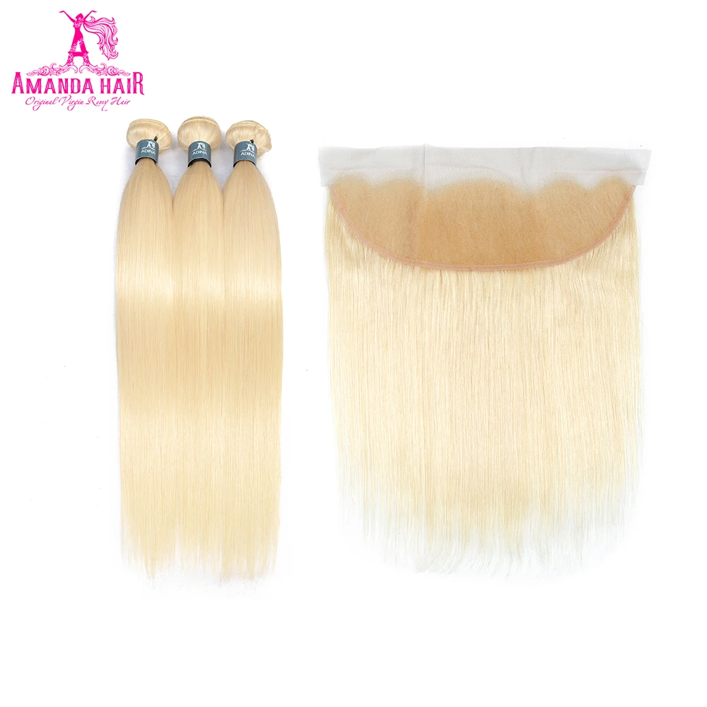 Amanda #613 M Remy прямые малайзийские волосы плетение 3 пучка с 13x4 синтетический фронтальный 8-26 дюймов человеческие волосы пучки с фронтальной