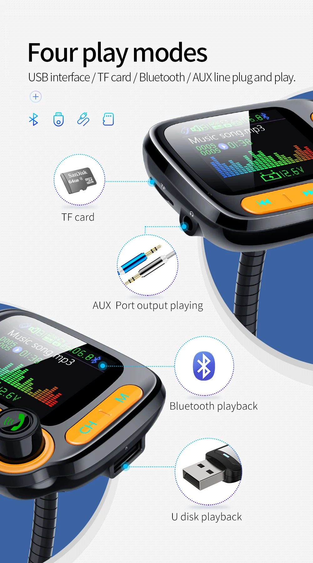Korseed Bluetooth комплект de coche 1,8 дюймов Цвет pantalla ЖК-дисплей QC3.0, цвета в ассортименте de coche Манос libres передатчик FM Bluetooth 5,0