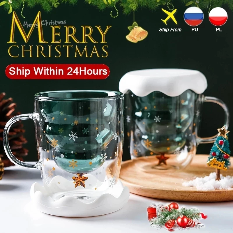 Christmas Cup Transparent Double Anti-Scalding Glass Christmas Tree Star Cup  Coffee Cup Milk Juice Cup Children's Christmas Gift - AliExpress