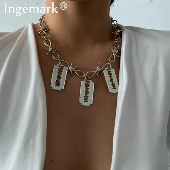

Gothic Punk Barbed Wire Brambles Link Chain Choker Necklace Men Steampunk Sequin Pendant Necklace Collier for Best Women Jewelry