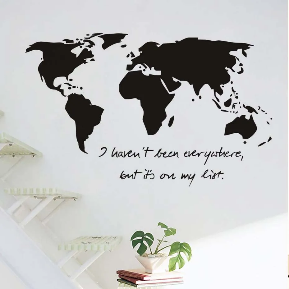 

DCTOP Large World Map Wall Stickers I Haven't Been Everywhere But It'S On My List Quote Decals For Kids Room Bedroom Home decor