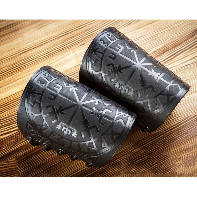 1 Pair Nordic Viking Vegvisir Embossed Arm Bracers Medieval PU Leather Guards Cosplay Jewelry New |
