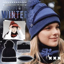 Conjunto de gorro de invierno 3 en 1 para mujer, gorro de punto con pechera y máscara, protección para las orejas, gorros cálidos de Anime, utilería para fiesta
