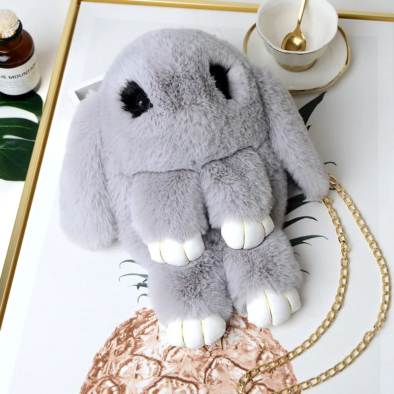 

2019 Girls Cute Rabbit Sling Shoulder Bag Fluffy Bunny Crossbody Bag Faux Fur Primary school Bag For young Lady Birthday Gift