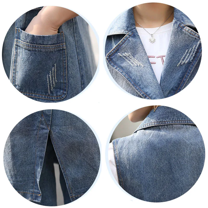 Модный бюст(100-130 см), S-3XL, размера плюс, летняя куртка, без рукавов, кардиган, женские джинсовые жилеты, длинный джинсовый жилет для женщин