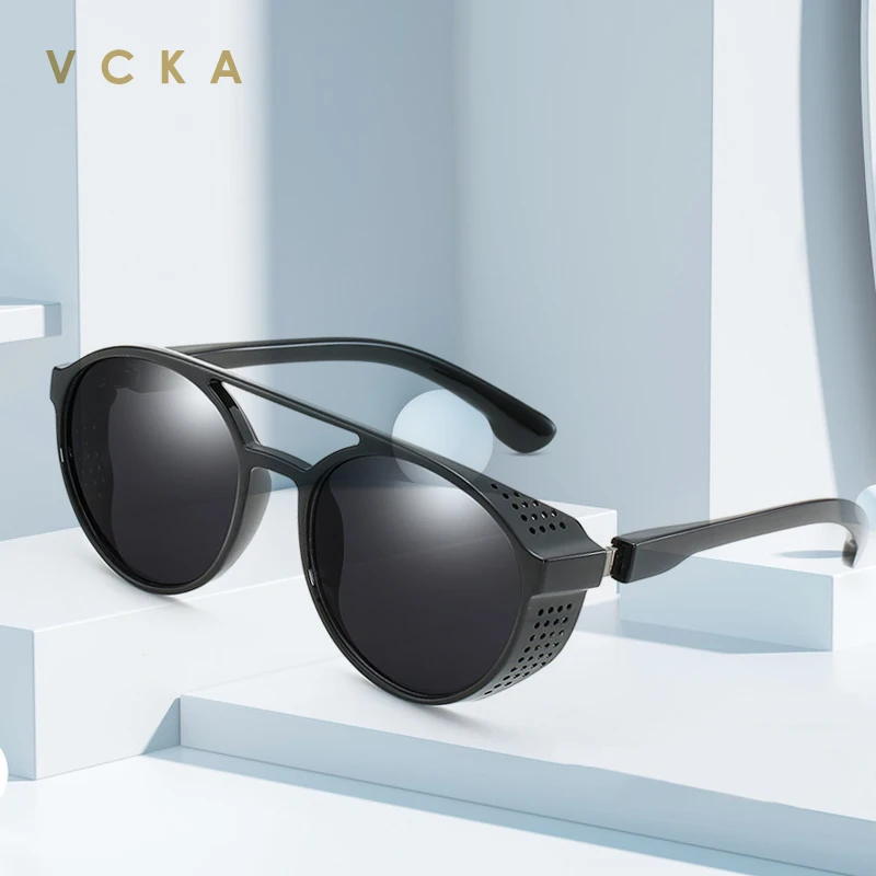 

VCKA Punk Sunglasses Men Metal Pattern women Classic Eyewear Retro Brand Designer Vintage Double beam UV400 Sun Glasses