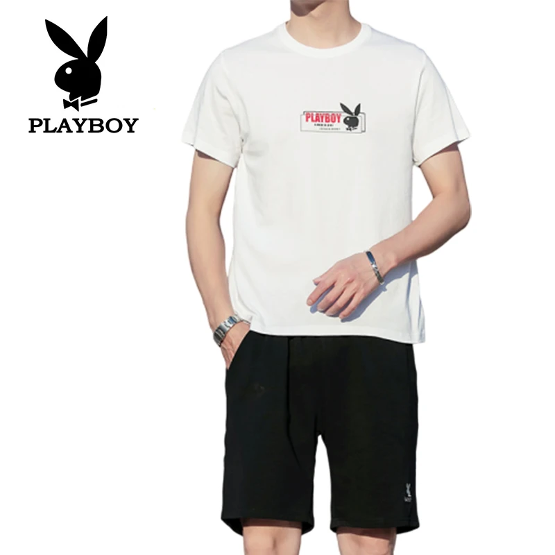Brand 2020 Playboy Teen Men's Slim Breathable Fashion Trendy T-Shirt + Five-Pants Sports Pants Set Clothes Brand 2020 Playboy Teen Men's Slim Breathable Fashion Trendy T-Shirt + Five-Pants Sports Pants Set Clothes