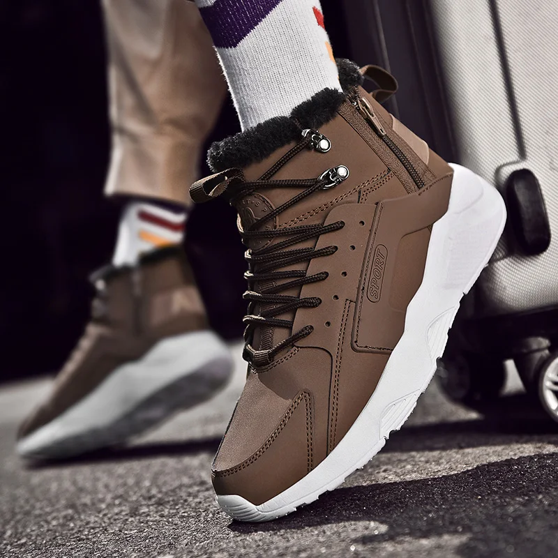 Huarache/теплые зимние ботинки на меху; Мужская зимняя спортивная обувь; мужская кожаная обувь; мужские повседневные ботинки из водонепроницаемого материала; Цвет Черный;