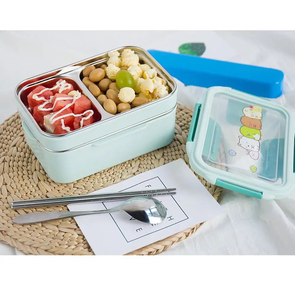Bento Box Ланч-бокс, термо-Ланч-бокс, портативный, мультяшный, прочный, двухслойный, 304, нержавеющая сталь, изоляция столовых приборов