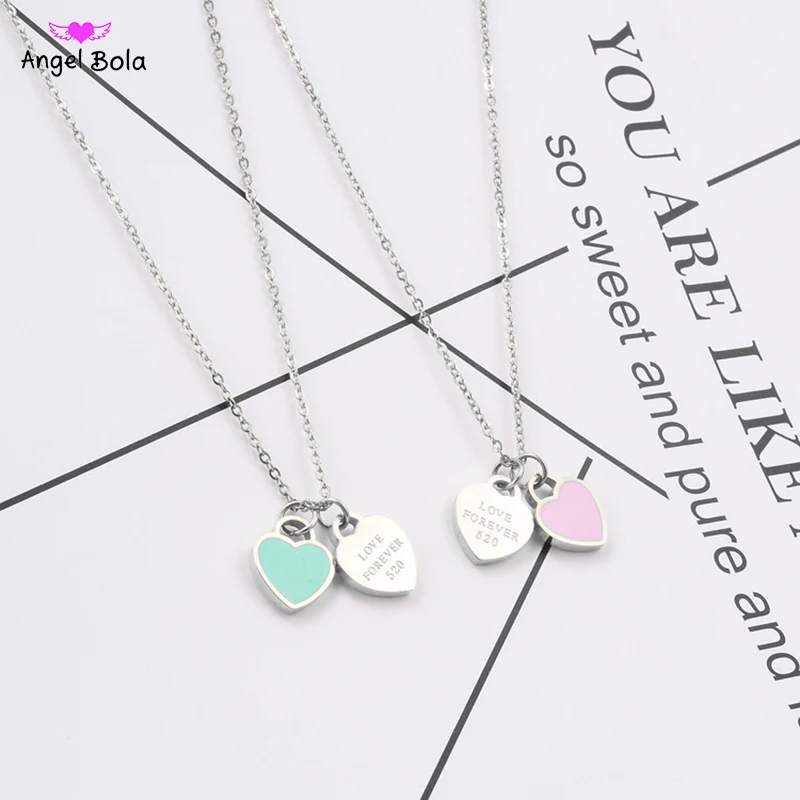 Ожерелье с кулоном FOREVER LOVE из смолы зеленое/розовое короткое колье эмалью и