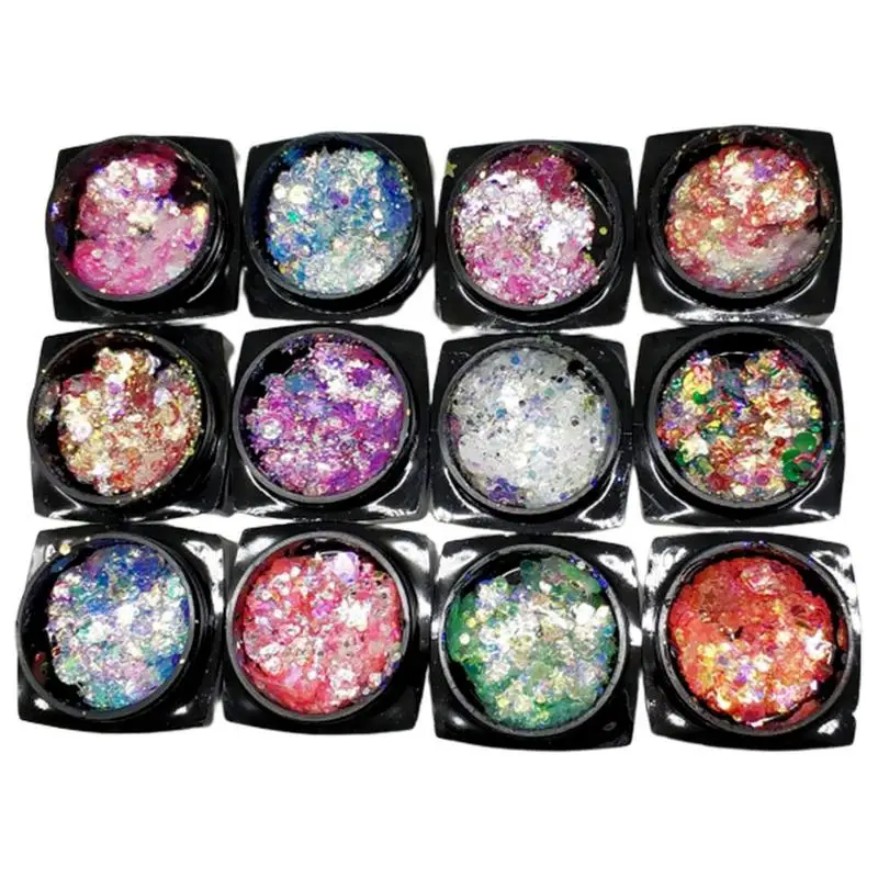 12pcs Holographic Glitter Sequin Gel Cream Eyeshadow for Nail Cosmetic Face Body - Цвет: as show