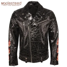 Модная мужская кожаная куртка из воловьей кожи с рисунком черепа, облегающая куртка-бомбер, байкерская куртка, мотоциклетная кожаная куртка, осень M304