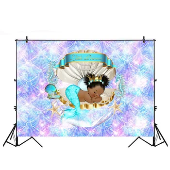 

Newborn Little Princess Backdrops for Photography Glitter Baby Shower Backgrounds for Photo Shoot Studio Mermaid Shell