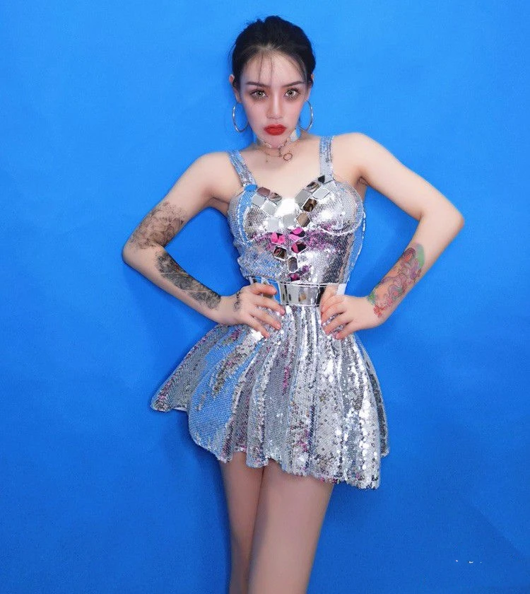 

Женское платье принцессы с блестками, женское платье с зеркалом для ночного клуба, концерта