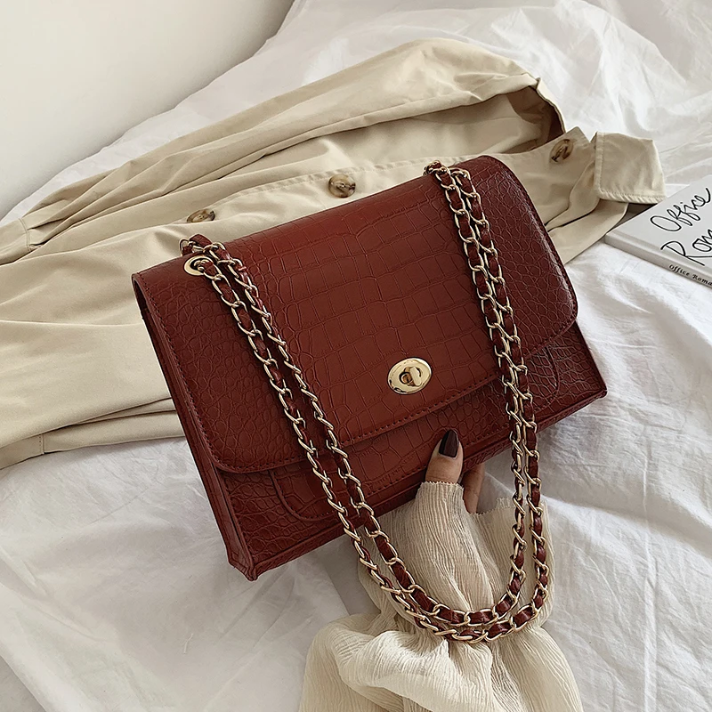 

Large Capacity Chain Shoulder Bag Women Brand Designer Luxury Crocodile Leather Female Handbags 2019 Fashion Lady Crossbody Bags