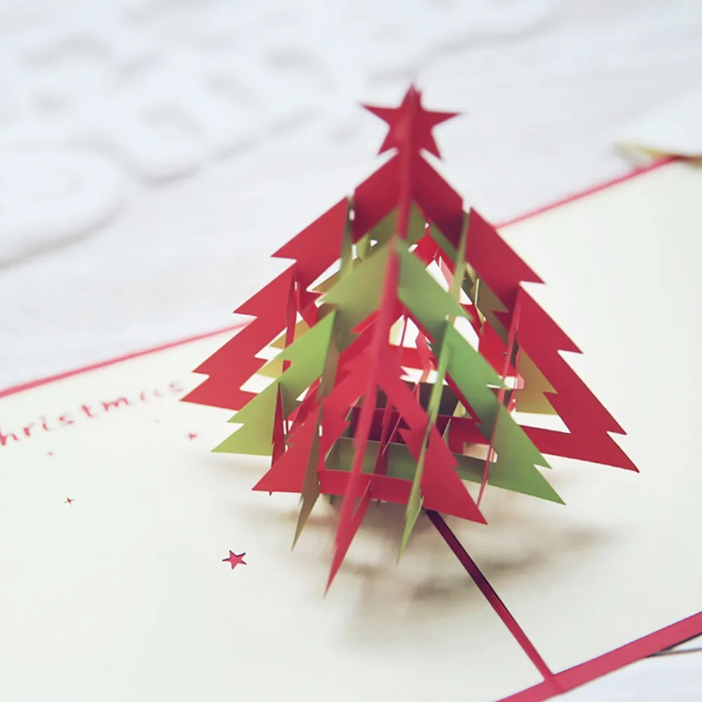  Christmas 3D Happy Tree Christmas Cards Greeting Handmade Paper Card Personalized Keepsakes Postcar - 4000235857206
