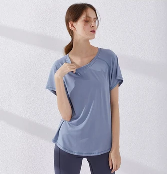 

2019 new sexy hollow back loose sports short sleeve women's running fitness jacket breathable fast drying yoga clothing women