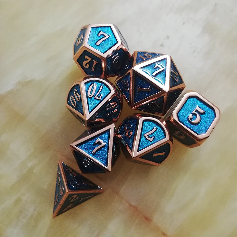 Металлические игральные кости dnd rpg набор многогранных кубиков d20 10 6 8 12 синие