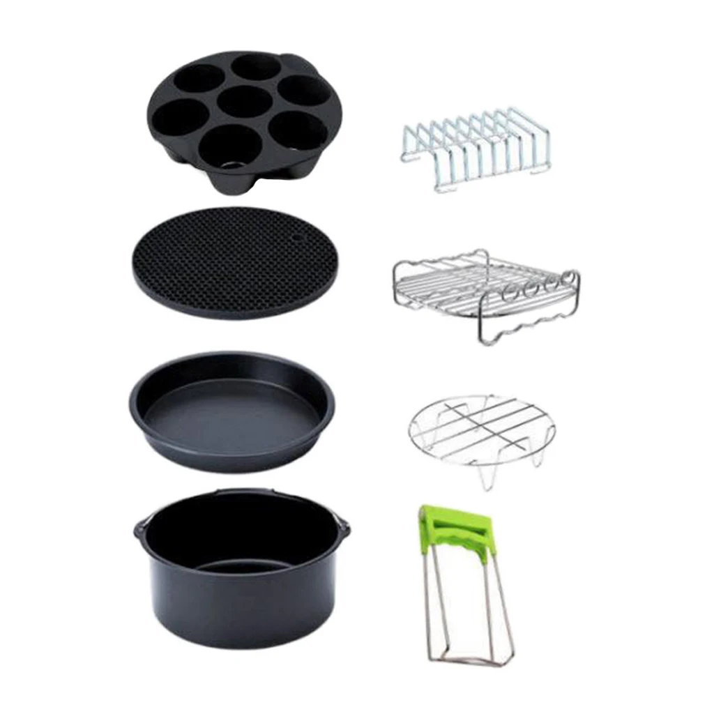 8Pcs Professional Air Fryer Set Chips Accessories Baking Basket Pizza Pan Home Kitchen Cookware Tools
