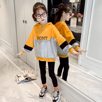 

2020 autumn children's clothing girls suits new big kids fashion hooded kids letter suit