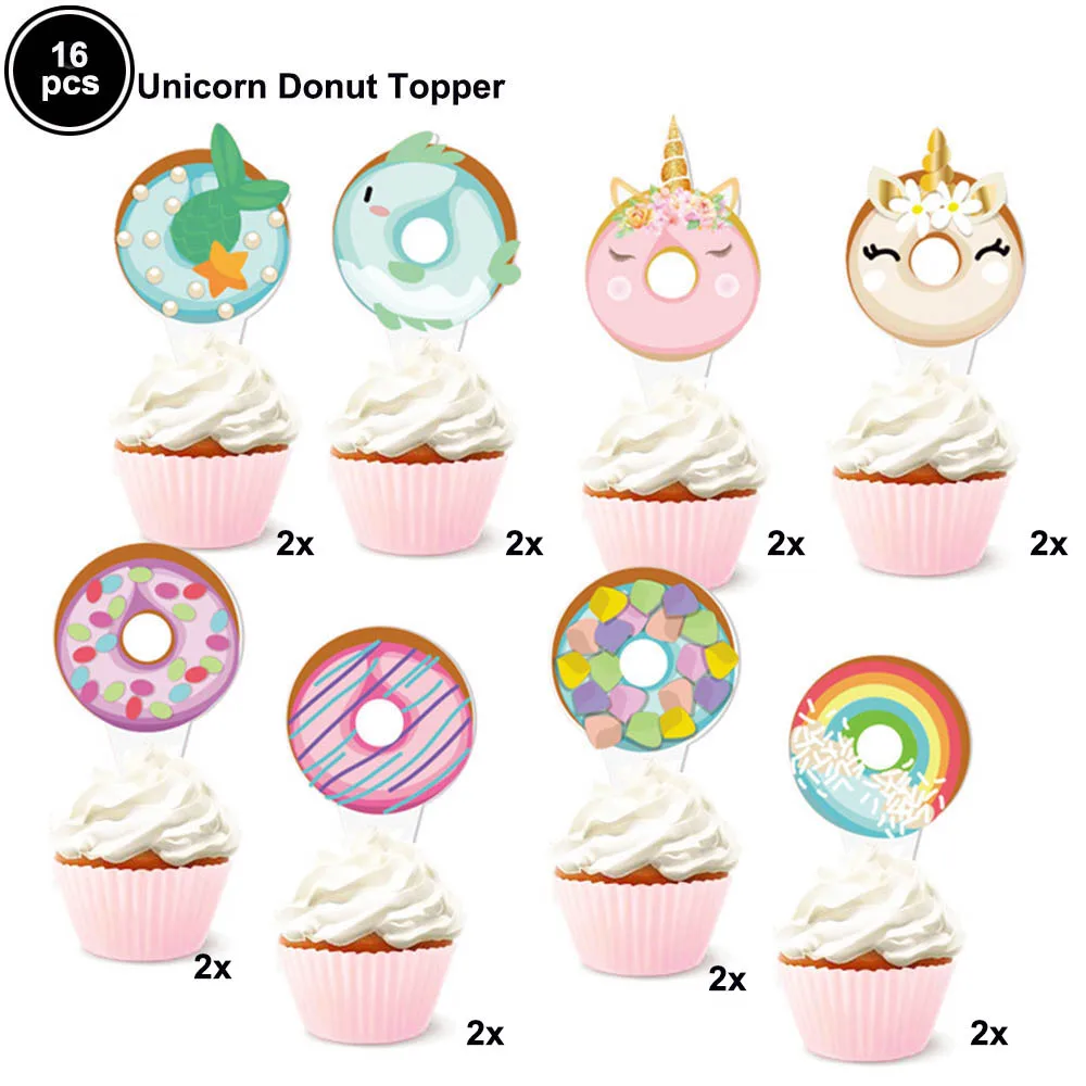 Пончик украшения для тематических вечеринок пончик Grow Up Алфавит бумажный Топпер на торт кекс топперы Дети День рождения детский душ принадлежности - Цвет: 16pcs donut topper