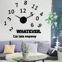 Whatever I'm Late Anyway Inspirational Quote Wall Art Large Numbers DIY Wall Clock Living Room Wall Watch Procrastinators Gifts 2