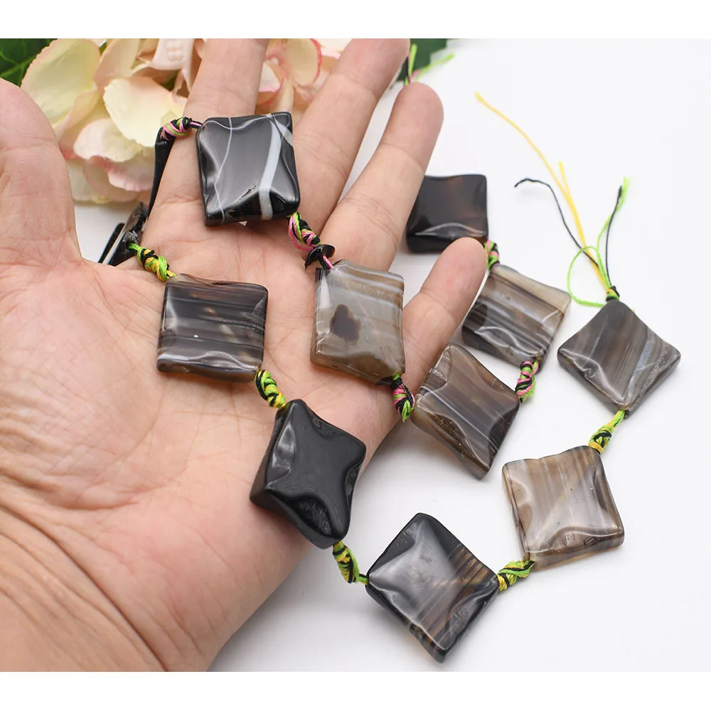 2strands/lot 25mm Natural Smooth Grey stripe Square shape Agate stone beads For DIY Bracelet Necklace Jewelry Making Strand 15