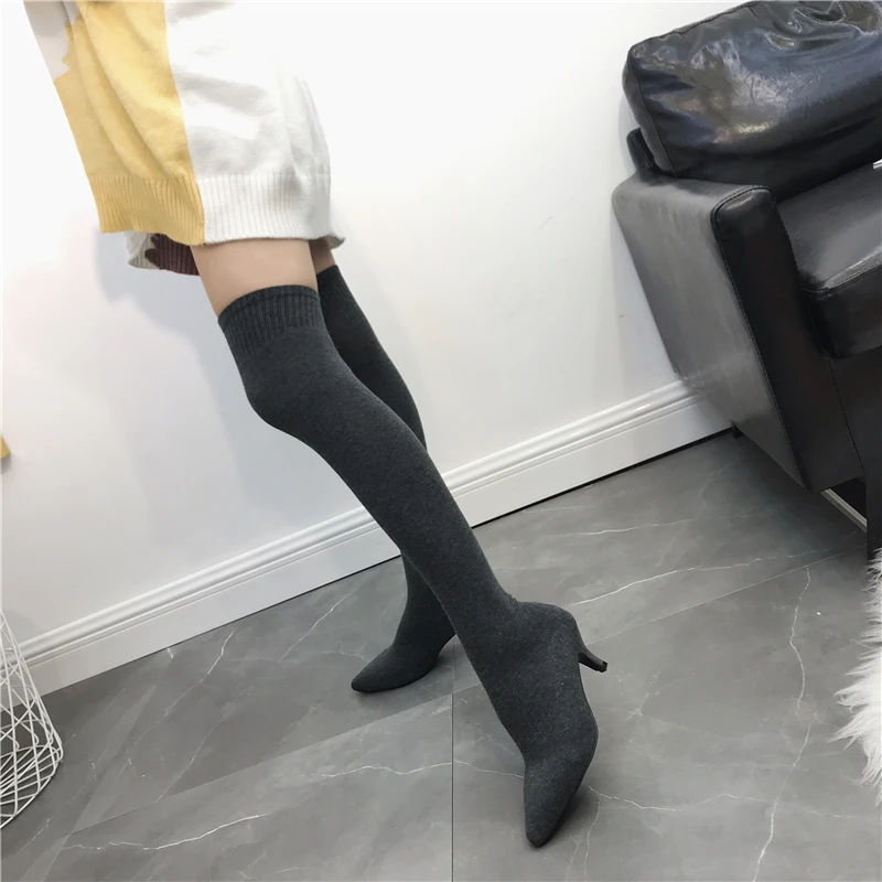 NIUFUNI Slim Stretch Over The Knee Boots For Women Pointed Toe Sock Boots 7cm Thin Heel Boots Autumn Shoes Woman Botas Mujer