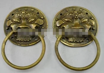 

---426+++Collectible Decorated Old Handwork Copper Hammered Pair Dragon Door knocker