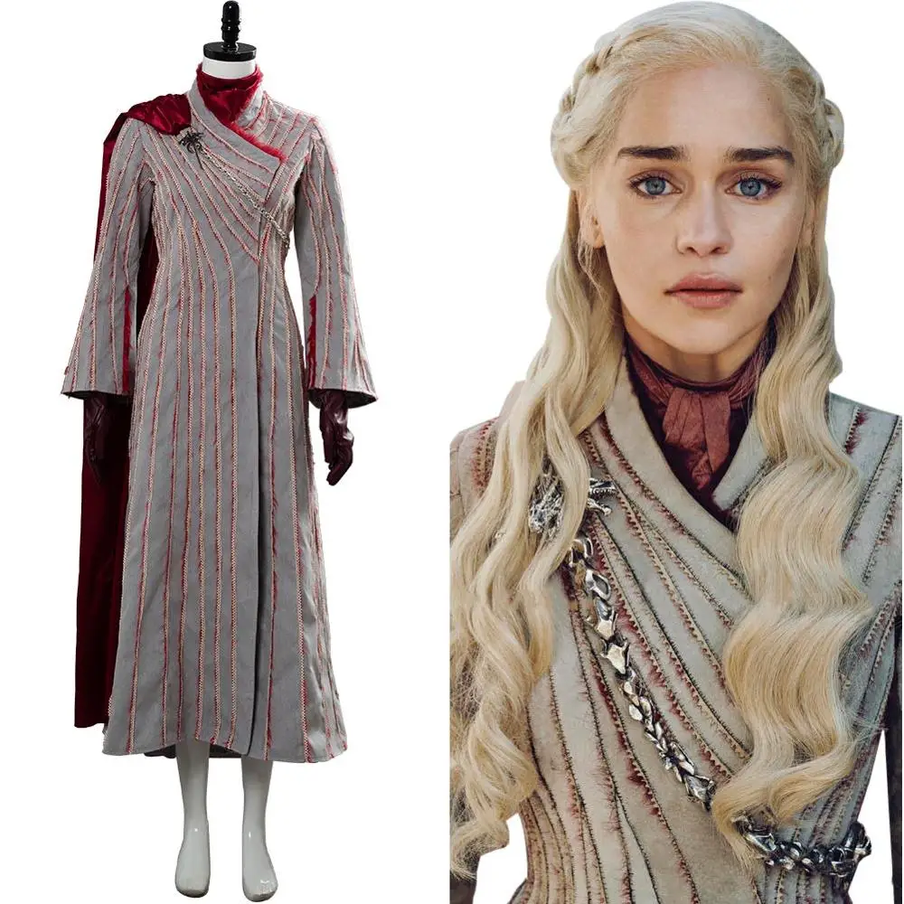 

Game of Thrones Season 8 Mother of Dragon Costumes Daenerys Targaryen Cosplay Dany Spring Outfit Dragonstone Snow Dress Women