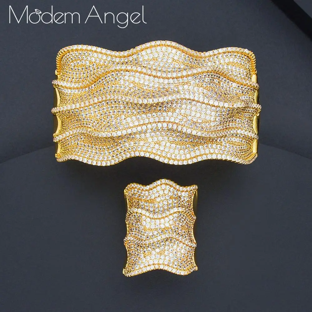 ModemAngel модные роскошные волны супер блестящие AAA кубического циркония для женщин ширина свадебный браслет кольцо наборы для ухода за кожей