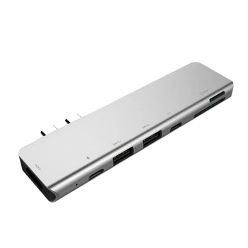 

7 in 1 Thunderbolt3 USB 3.1 Type C Hub 4K 60HZ USB Adapter Support 87W Charging for Pro / TV