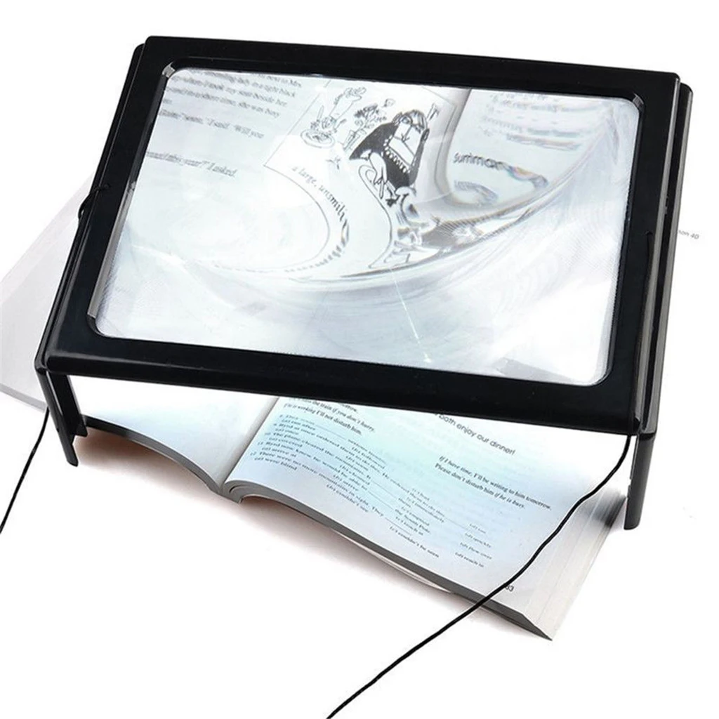 

Full Page Magnifier Glasses with 4 LED Lights and Stand for Seniors Reading, Hands Free Magnifying Glasses