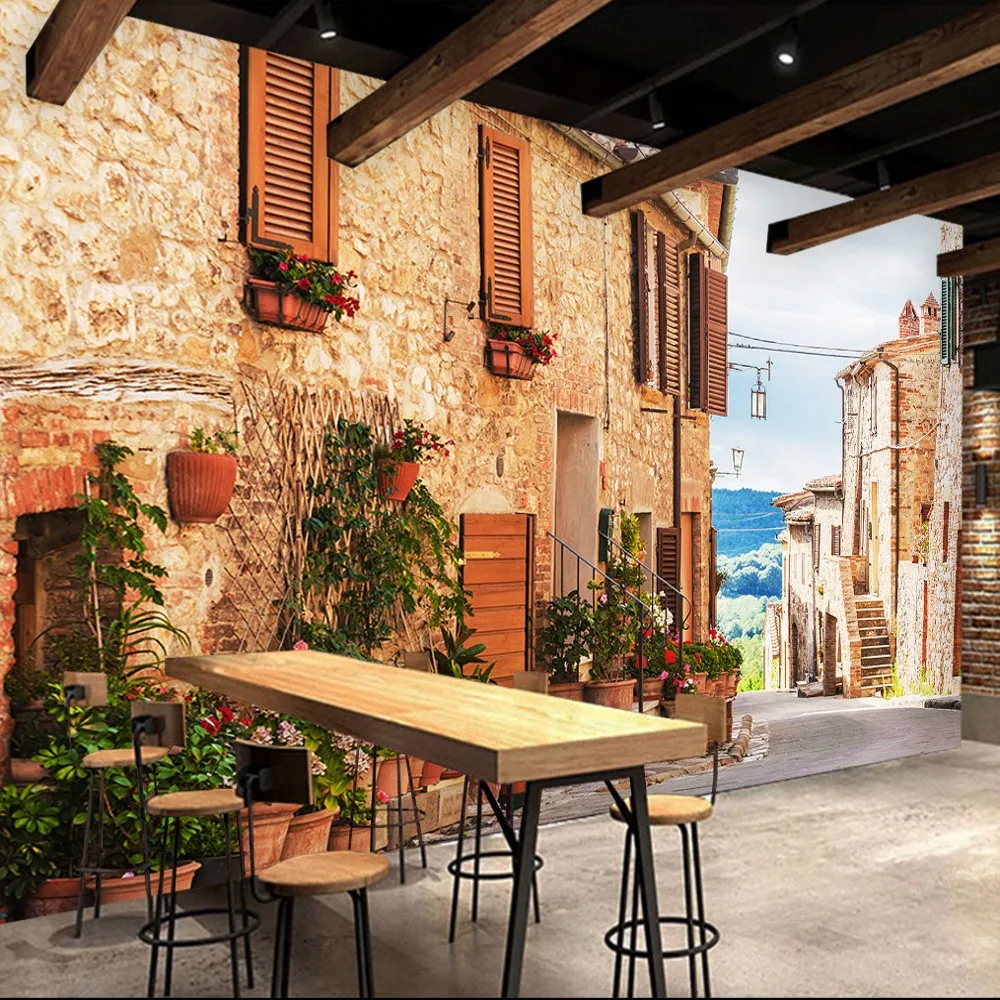 

Drop Shipping Custom 3d Wallpaper Mediterranean Street Street View TV Background Wall Mural Thalassery Wallpaper Restaurant