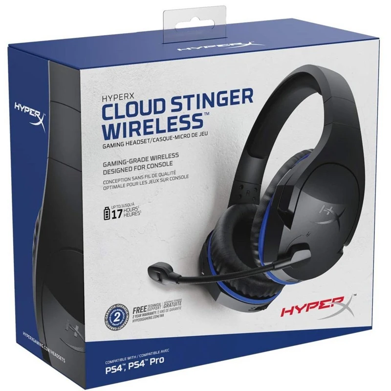 Гарнитура HyperX Cloud Stinger Wireless PS4 беспроводная, 2.4 ГГц, 20-20000 Гц, 32 Ом, 109 дБ, 100-7000 Гц,-47 дБ, черная